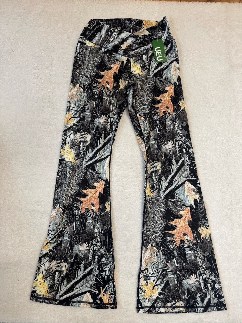 UEU Womens Wide Leg Crossover High Waisted Yoga Camo Bootcut Workout Leggings  S